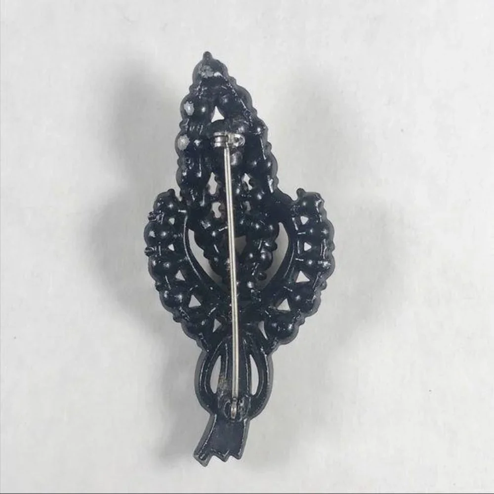 Vintage Silver and Black Wheat Rhinestone Brooch - Picture 4 of 5